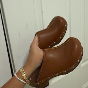 Sanita Brown Leather Clogs